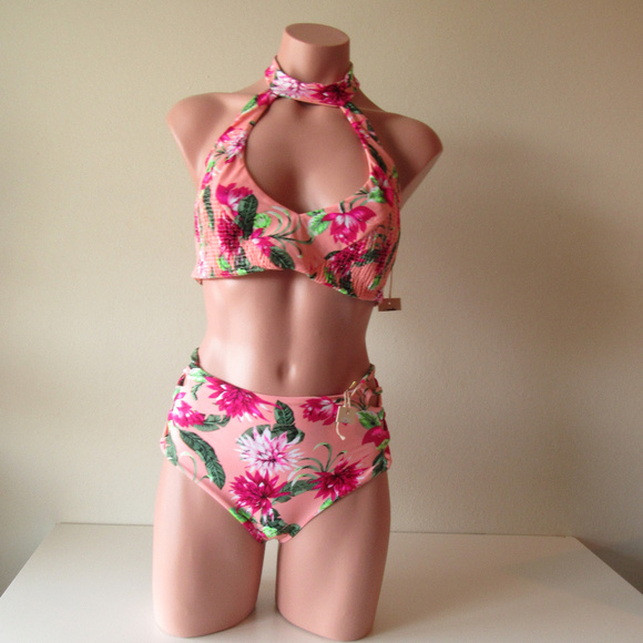 Pink floral high waisted bikini Clearance